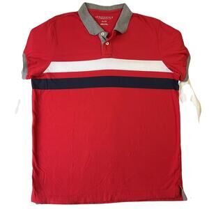 Aeropostale Men Polo Size XL Red Colorblock Button Short Sleeve 100% Cotton